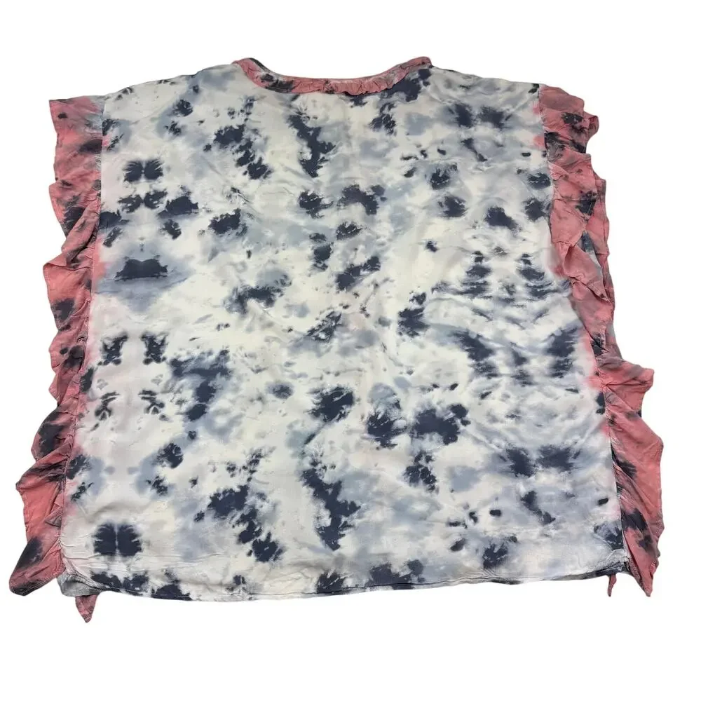 Surf Gypsy Tie Dye Ruffle Rayon Oversized Coverup Lounge Dress Women's Size M